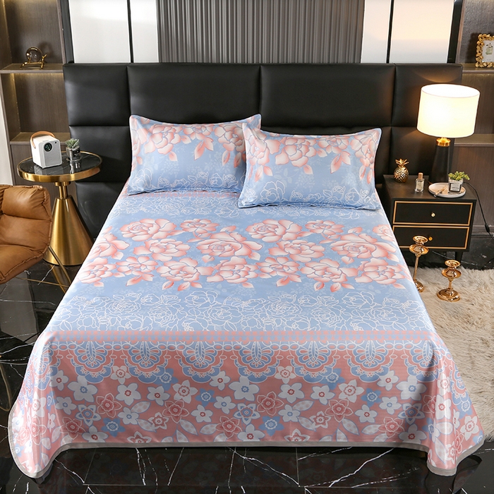 91家纺网 家纺一手货源 找家纺 星窝家纺 2026新款直播电商优选可机洗斜纹提花冰丝凉席三件套 富贵花开