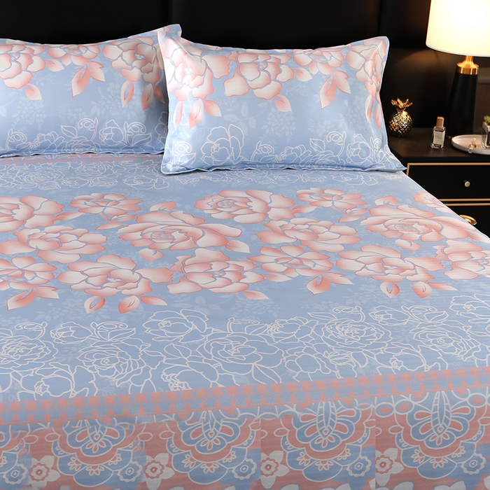 91家纺网 家纺一手货源 找家纺 星窝家纺 2026新款直播电商优选可机洗斜纹提花冰丝凉席三件套 富贵花开