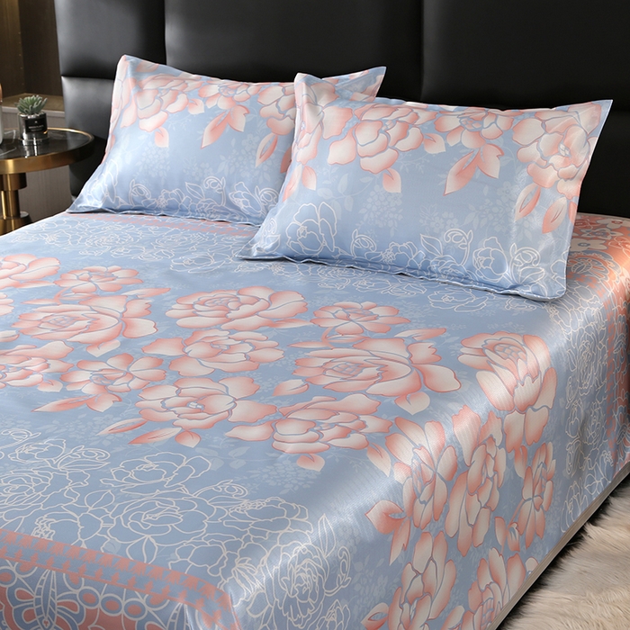 91家纺网 家纺一手货源 找家纺 星窝家纺 2026新款直播电商优选可机洗斜纹提花冰丝凉席三件套 富贵花开