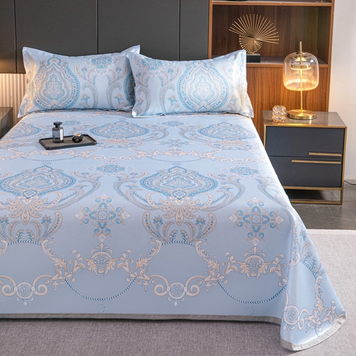 91家纺网 家纺一手货源 找家纺 星窝家纺 2026新款直播电商优选可机洗斜纹提花冰丝凉席三件套 宫廷蓝