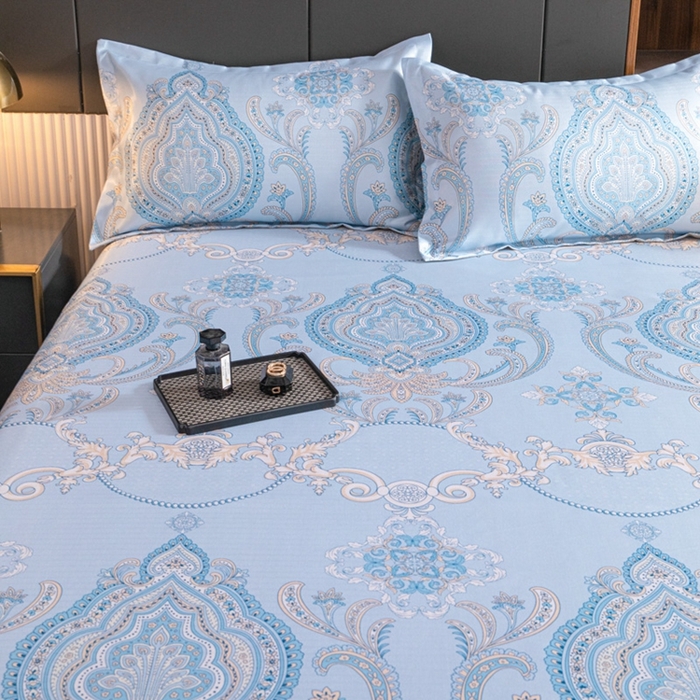 91家纺网 家纺一手货源 找家纺 星窝家纺 2026新款直播电商优选可机洗斜纹提花冰丝凉席三件套 宫廷蓝