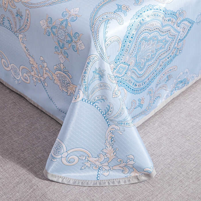 91家纺网 家纺一手货源 找家纺 星窝家纺 2026新款直播电商优选可机洗斜纹提花冰丝凉席三件套 宫廷蓝