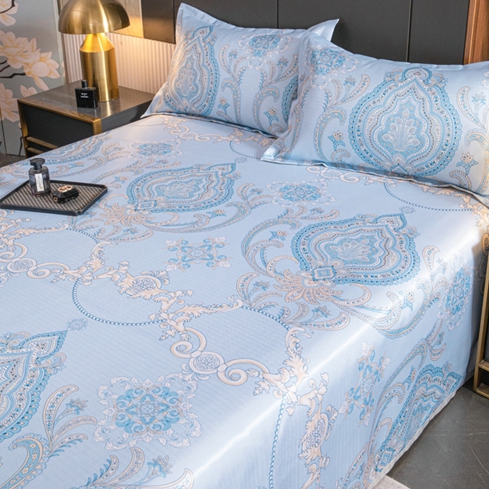 91家纺网 家纺一手货源 找家纺 星窝家纺 2026新款直播电商优选可机洗斜纹提花冰丝凉席三件套 宫廷蓝