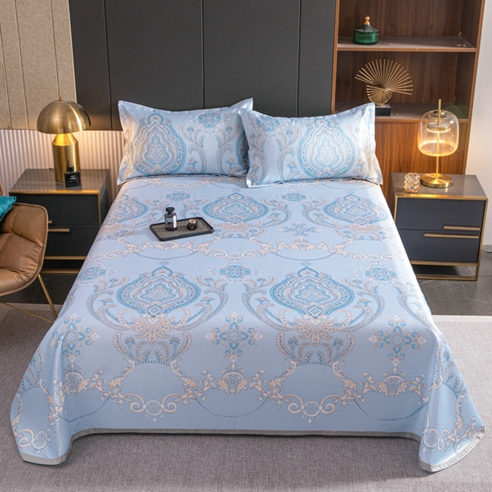 星窝家纺 2026新款直播电商优选可机洗斜纹提花冰丝凉席三件套 宫廷蓝