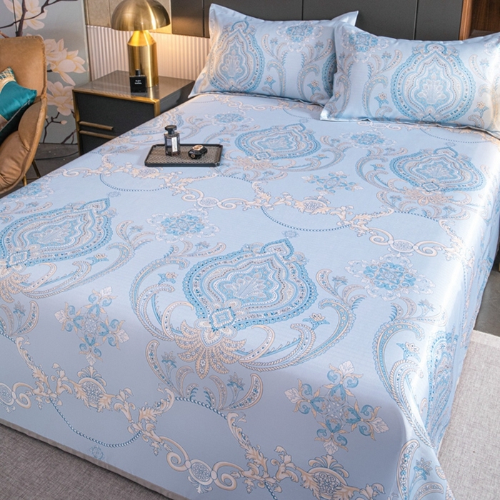 91家纺网 家纺一手货源 找家纺 星窝家纺 2026新款直播电商优选可机洗斜纹提花冰丝凉席三件套 宫廷蓝