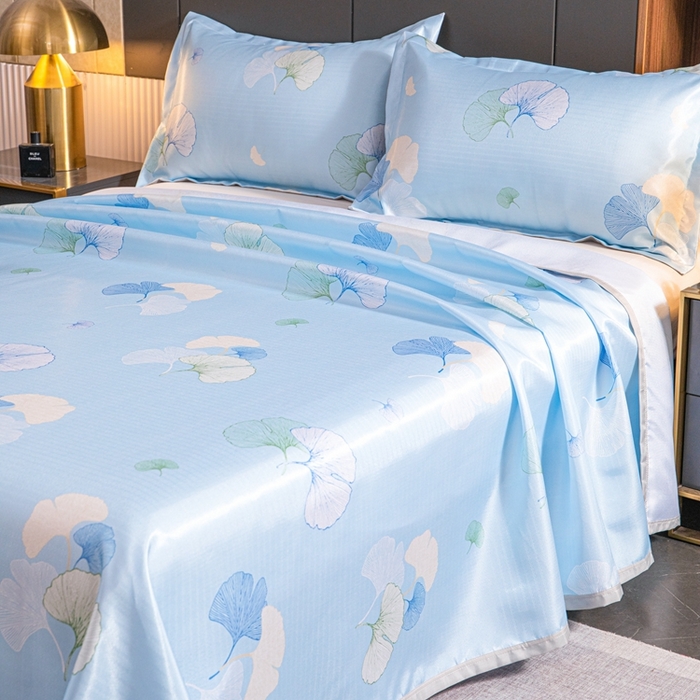 91家纺网 家纺一手货源 找家纺 星窝家纺 2026新款直播电商优选可机洗斜纹提花冰丝凉席三件套 秋韵银杏