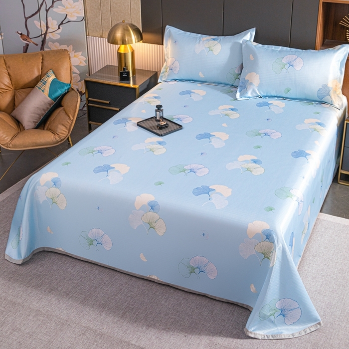 91家纺网 家纺一手货源 找家纺 星窝家纺 2026新款直播电商优选可机洗斜纹提花冰丝凉席三件套 秋韵银杏