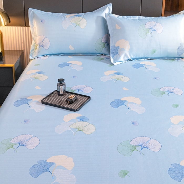 91家纺网 家纺一手货源 找家纺 星窝家纺 2026新款直播电商优选可机洗斜纹提花冰丝凉席三件套 秋韵银杏