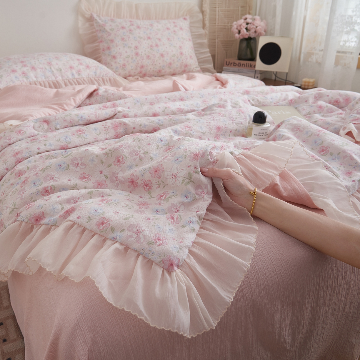 91家纺网 家纺一手货源 找家纺 （总）晨曦家纺 2026新款皱雾纱水洗夏凉被夏被四件套少女ins风韩版