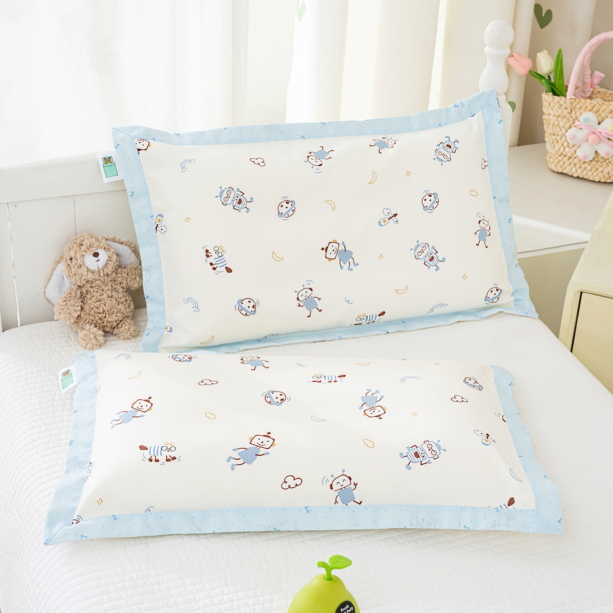 91家纺网 家纺一手货源 找家纺 良佐生活 2026新款A类60支全棉贡缎长绒棉拼角枕套 太空机器人