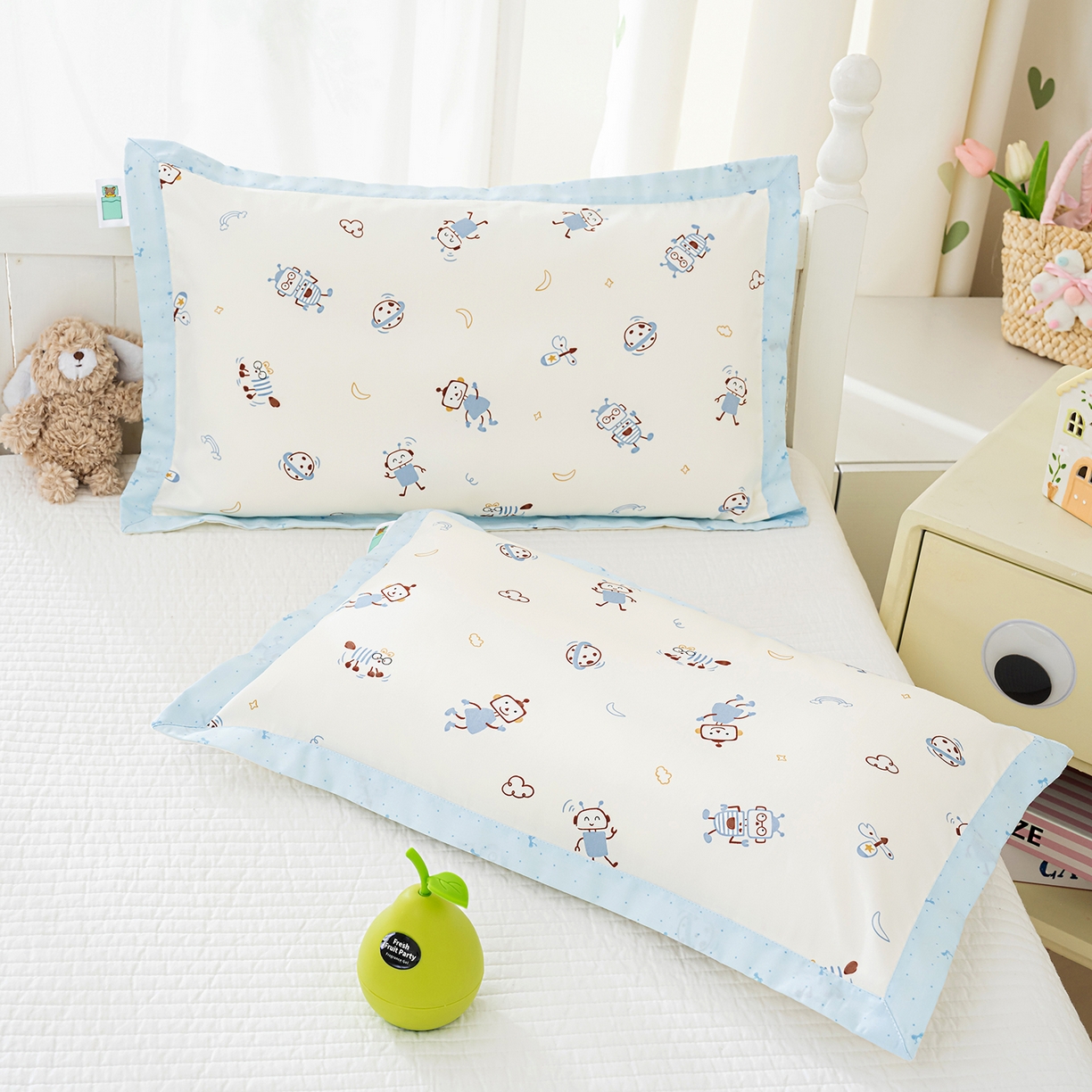 91家纺网 家纺一手货源 找家纺 良佐生活 2026新款A类60支全棉贡缎长绒棉拼角枕套 太空机器人