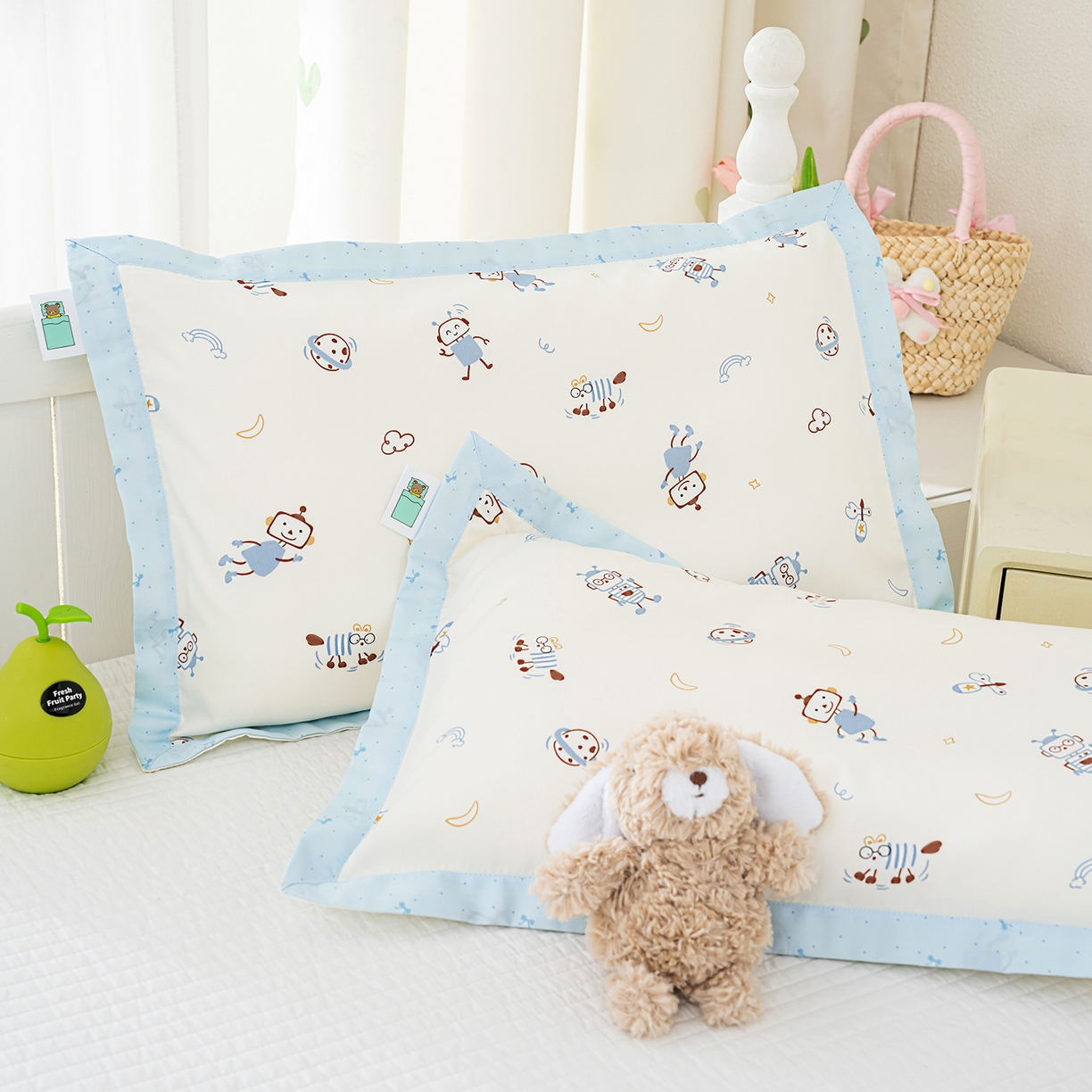 91家纺网 家纺一手货源 找家纺 良佐生活 2026新款A类60支全棉贡缎长绒棉拼角枕套 太空机器人