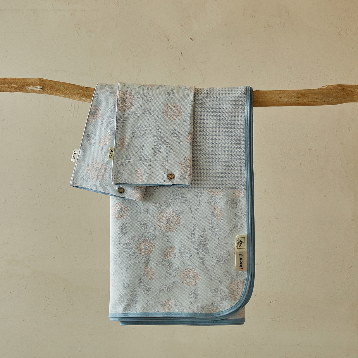 孑寐家纺 2026新款100%纯棉色织双面大提花老粗布凉席三件套 森间枝语-橘调