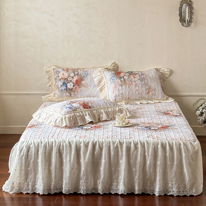 91家纺网 家纺一手货源 找家纺 （总）花香四季家纺 2026新款全棉双层纱床裙三件套