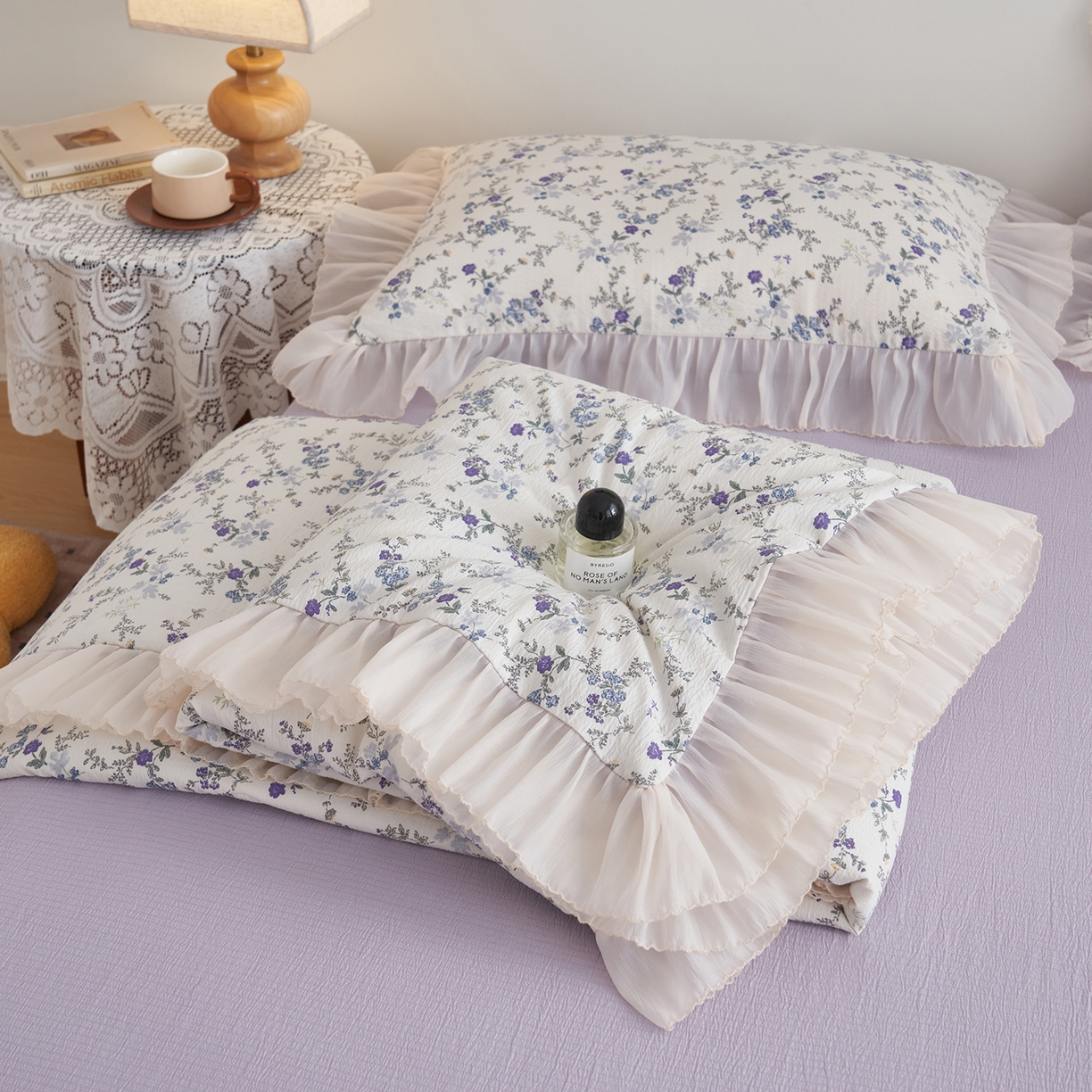 91家纺网 家纺一手货源 找家纺 晨曦家纺 2026新款皱雾纱水洗夏凉被夏被四件套少女ins风韩版 蓝花的信