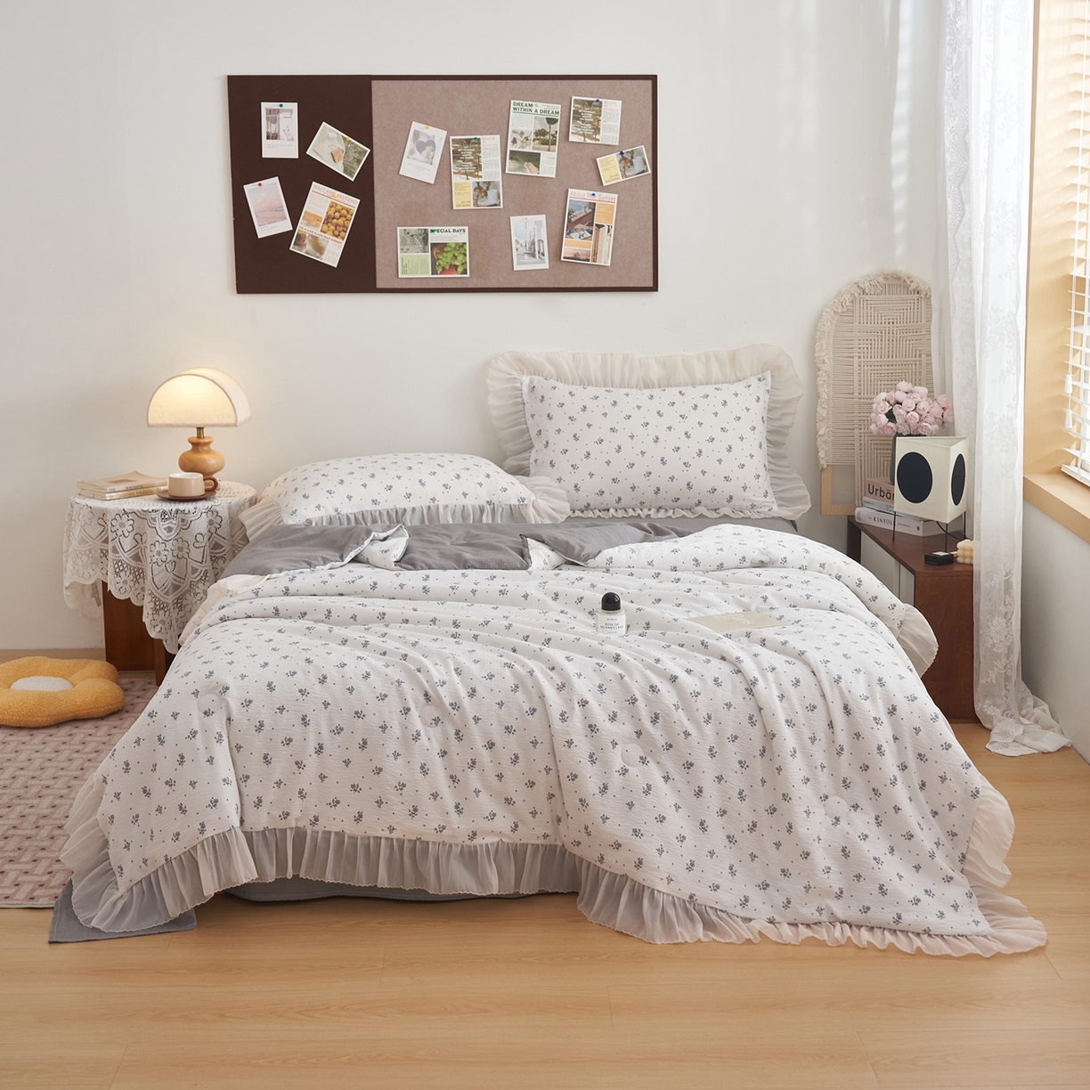 91家纺网 家纺一手货源 找家纺 晨曦家纺 2026新款皱雾纱水洗夏凉被夏被四件套少女ins风韩版 松烟星子