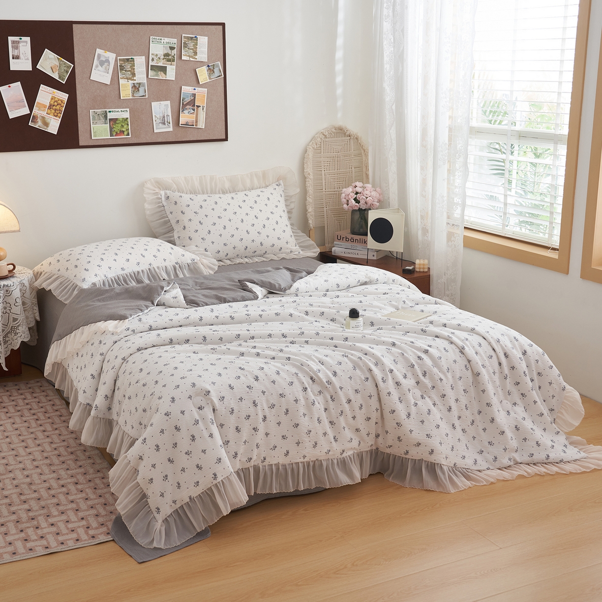 91家纺网 家纺一手货源 找家纺 晨曦家纺 2026新款皱雾纱水洗夏凉被夏被四件套少女ins风韩版 松烟星子