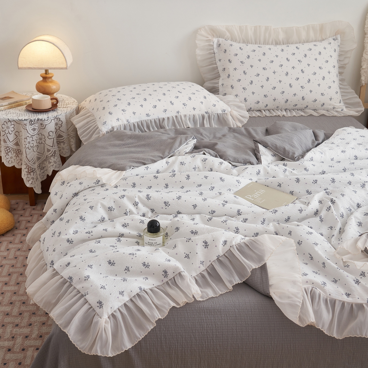 91家纺网 家纺一手货源 找家纺 晨曦家纺 2026新款皱雾纱水洗夏凉被夏被四件套少女ins风韩版 松烟星子