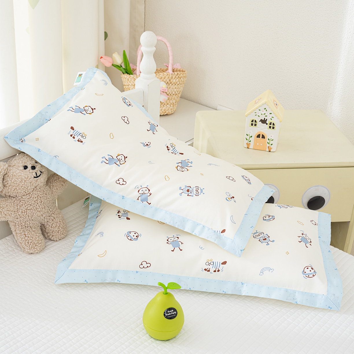 91家纺网 家纺一手货源 找家纺 良佐生活 2026新款A类60支全棉贡缎长绒棉拼角枕套 太空机器人