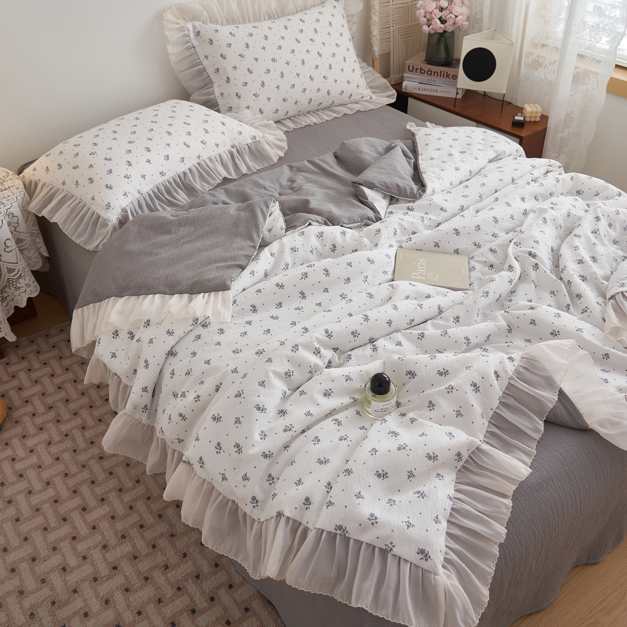 91家纺网 家纺一手货源 找家纺 晨曦家纺 2026新款皱雾纱水洗夏凉被夏被四件套少女ins风韩版 松烟星子