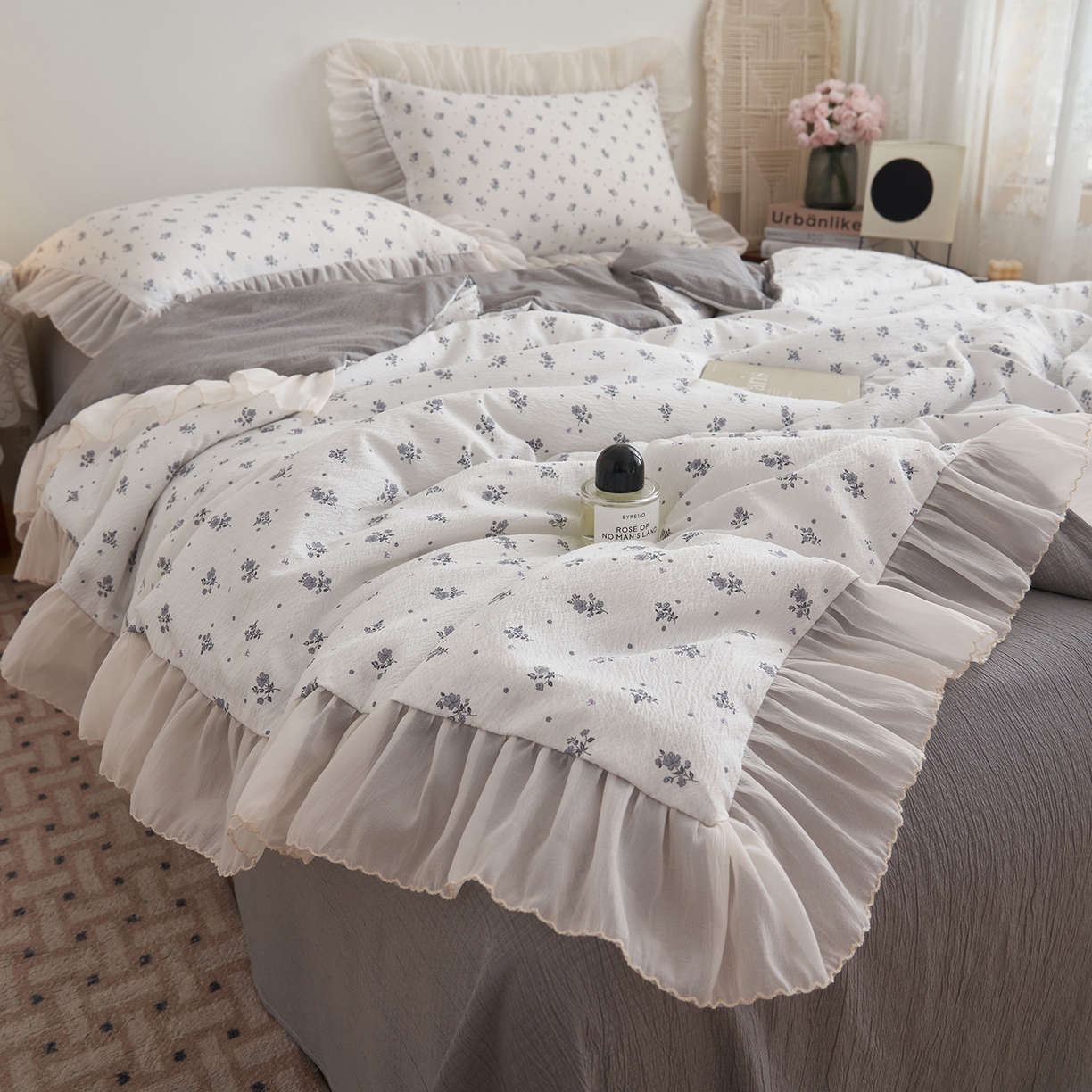 91家纺网 家纺一手货源 找家纺 晨曦家纺 2026新款皱雾纱水洗夏凉被夏被四件套少女ins风韩版 松烟星子