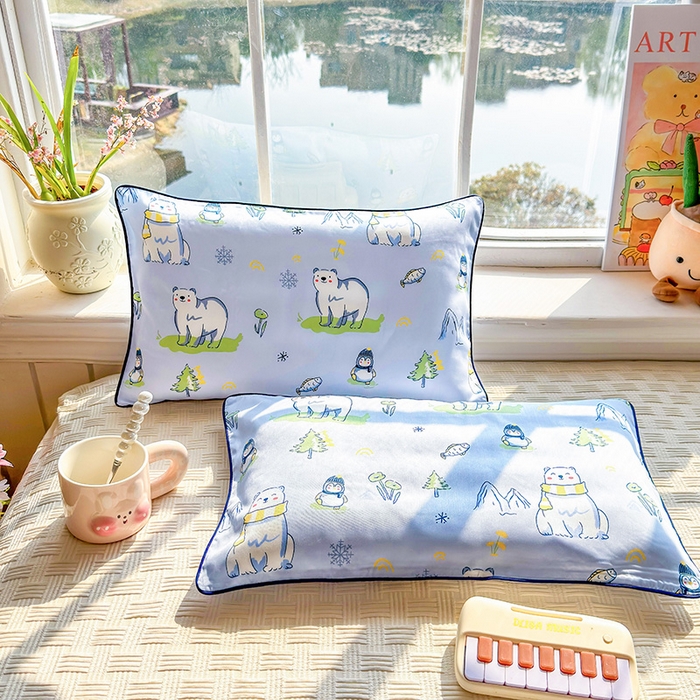 91家纺网 家纺一手货源 找家纺 （总）姝辰 2026新款莱赛尔嵌绳卡通印花枕套儿童夏季凉感冰丝枕套幼儿园乳胶枕套枕罩