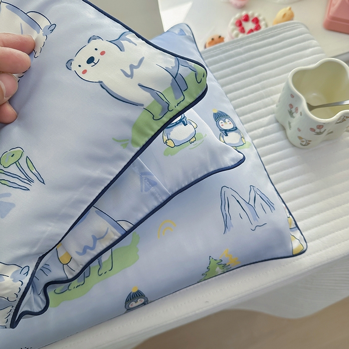 91家纺网 家纺一手货源 找家纺 （总）姝辰 2026新款莱赛尔嵌绳卡通印花枕套儿童夏季凉感冰丝枕套幼儿园乳胶枕套枕罩