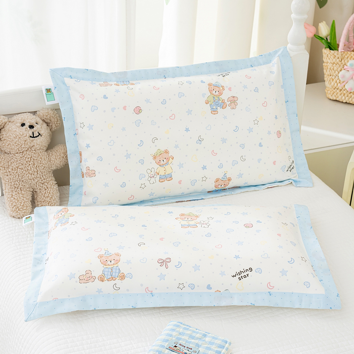 91家纺网 家纺一手货源 找家纺 良佐生活 2026新款A类60支全棉贡缎长绒棉拼角枕套 星语星愿