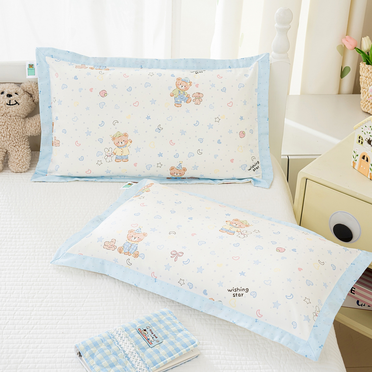 91家纺网 家纺一手货源 找家纺 良佐生活 2026新款A类60支全棉贡缎长绒棉拼角枕套 星语星愿