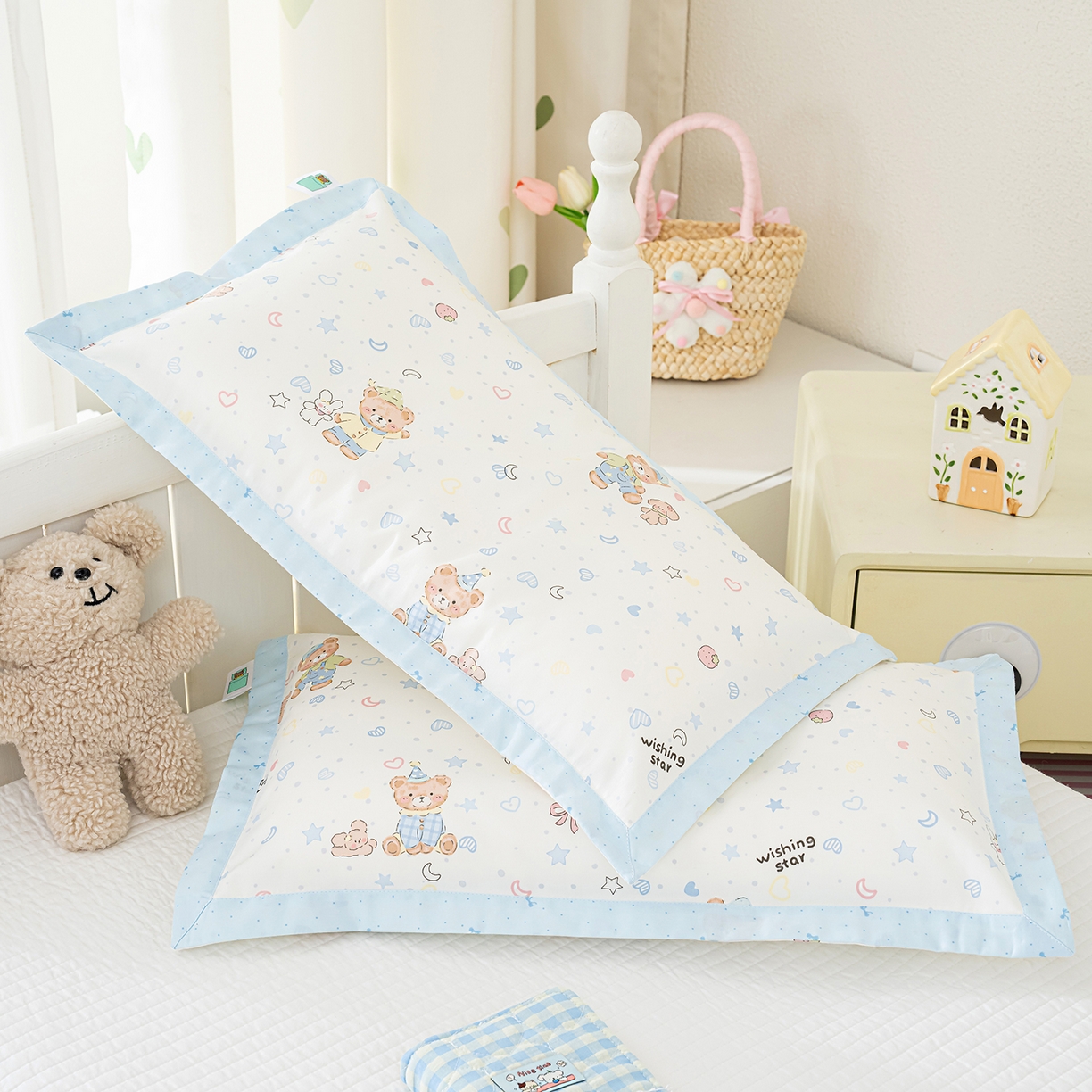 91家纺网 家纺一手货源 找家纺 良佐生活 2026新款A类60支全棉贡缎长绒棉拼角枕套 星语星愿