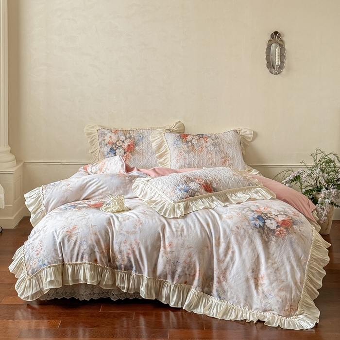 91家纺网 家纺一手货源 找家纺 （总）花香四季家纺 2026新款全棉双层纱数码印花四件套