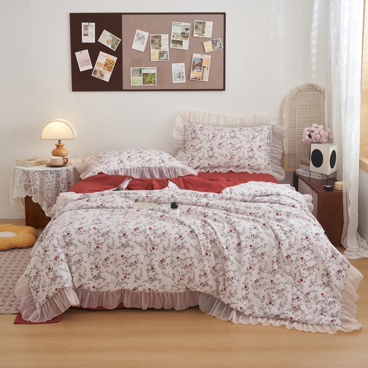 91家纺网 家纺一手货源 找家纺 晨曦家纺 2026新款皱雾纱水洗夏凉被夏被四件套少女ins风韩版 雾里蔷薇