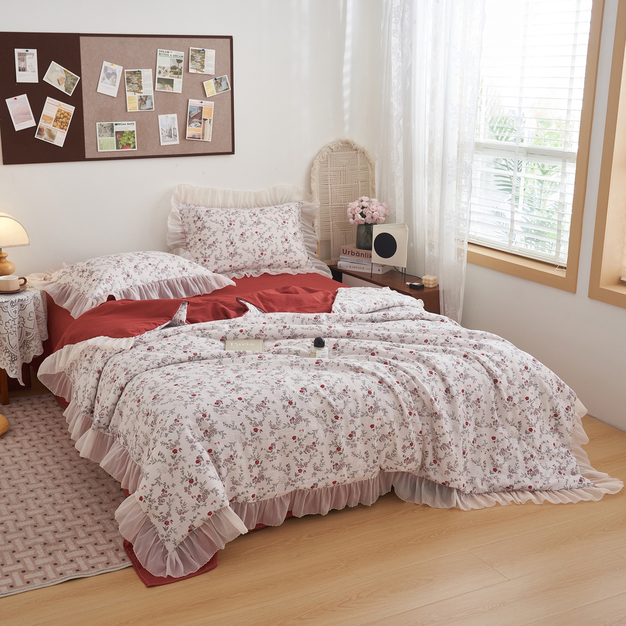 91家纺网 家纺一手货源 找家纺 晨曦家纺 2026新款皱雾纱水洗夏凉被夏被四件套少女ins风韩版 雾里蔷薇