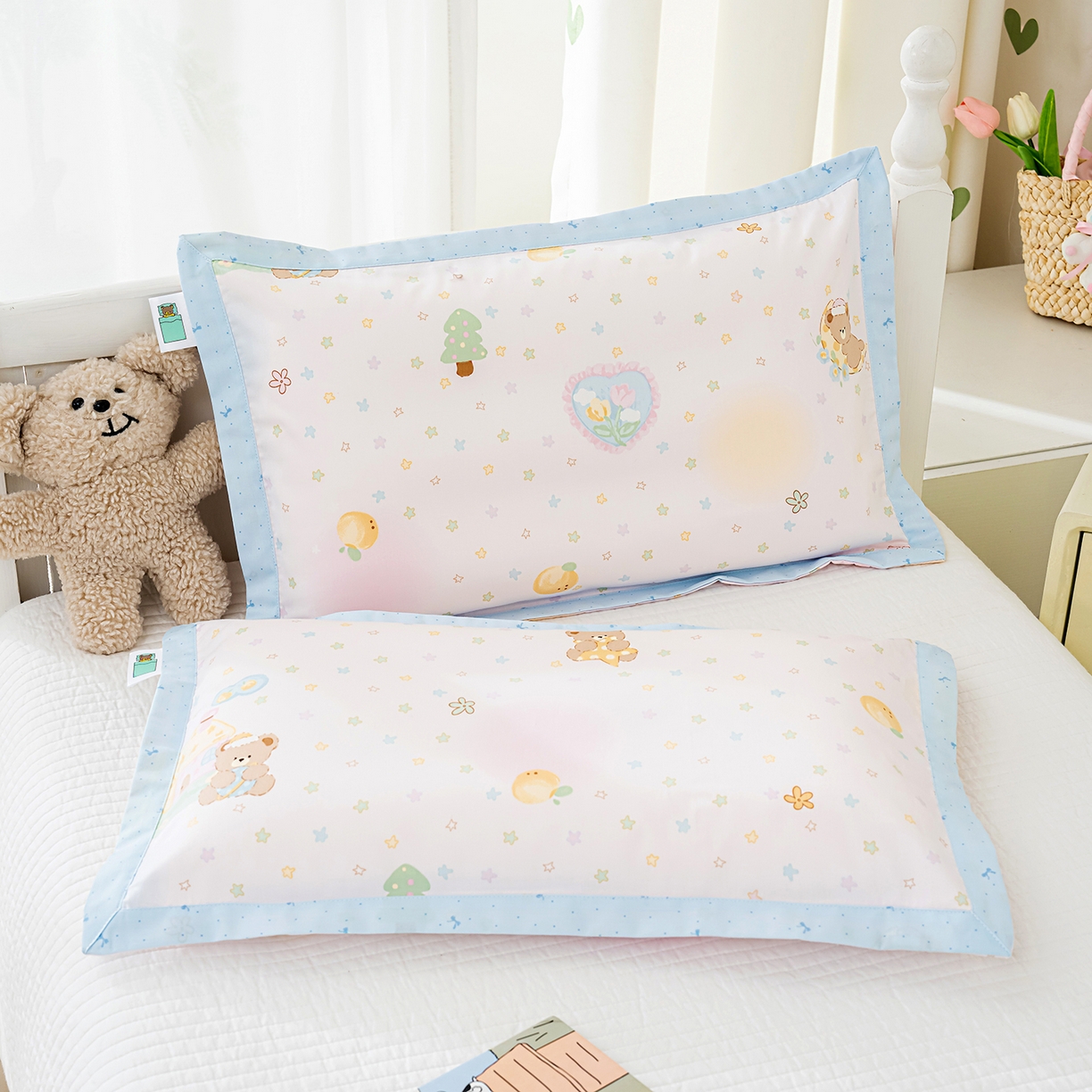 91家纺网 家纺一手货源 找家纺 良佐生活 2026新款A类60支全棉贡缎长绒棉拼角枕套 繁星点点