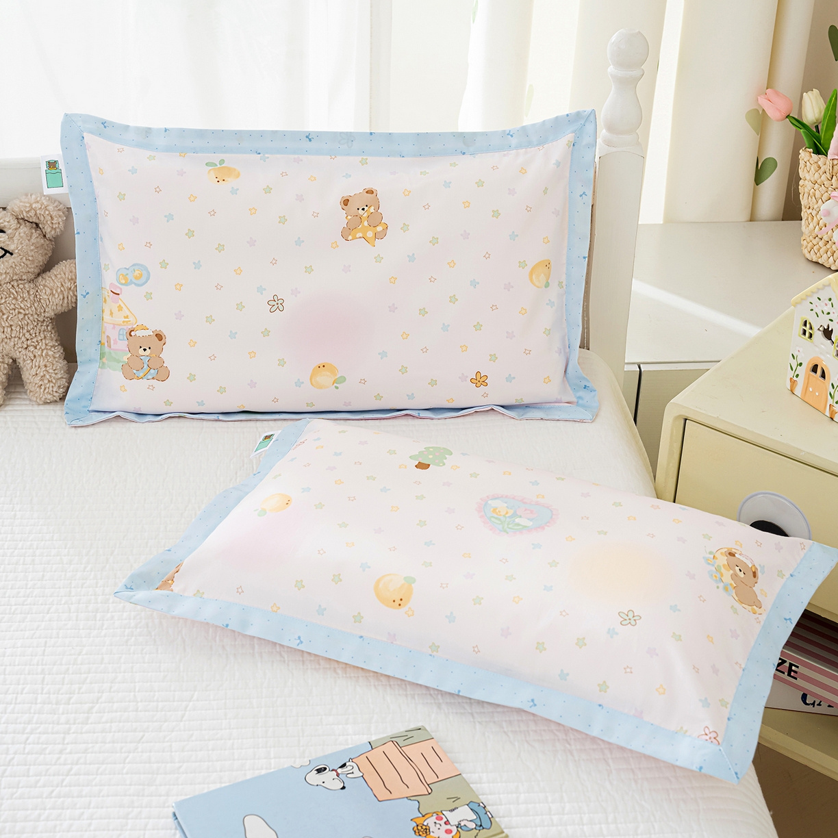 91家纺网 家纺一手货源 找家纺 良佐生活 2026新款A类60支全棉贡缎长绒棉拼角枕套 繁星点点