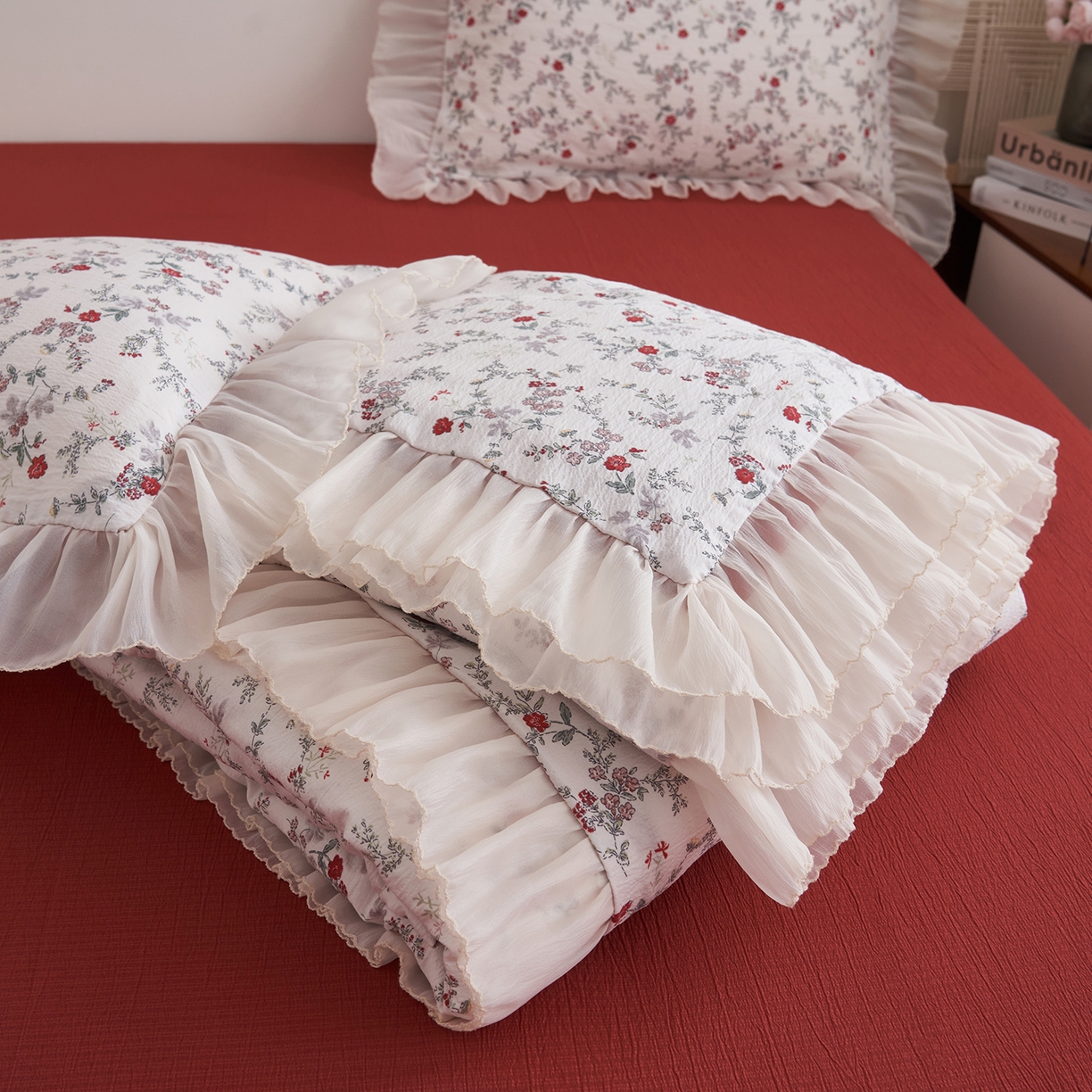 91家纺网 家纺一手货源 找家纺 晨曦家纺 2026新款皱雾纱水洗夏凉被夏被四件套少女ins风韩版 雾里蔷薇