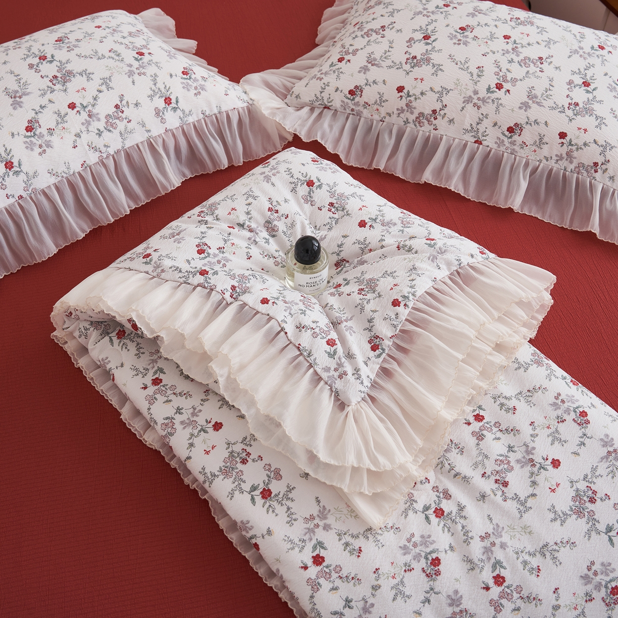 91家纺网 家纺一手货源 找家纺 晨曦家纺 2026新款皱雾纱水洗夏凉被夏被四件套少女ins风韩版 雾里蔷薇