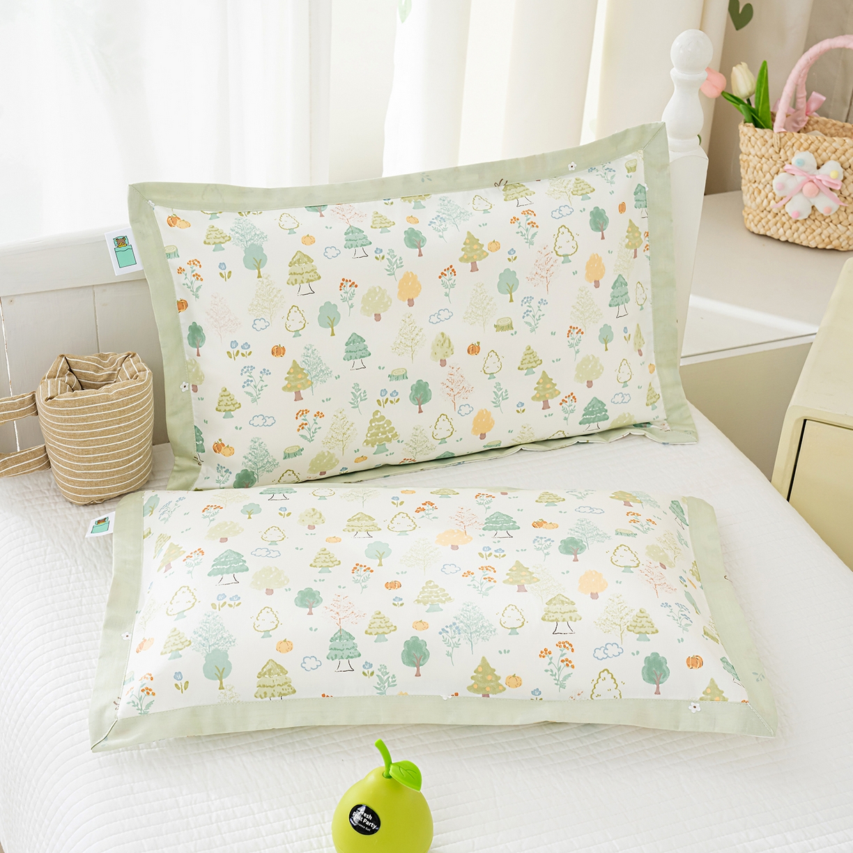 91家纺网 家纺一手货源 找家纺 良佐生活 2026新款A类60支全棉贡缎长绒棉拼角枕套 许愿森林