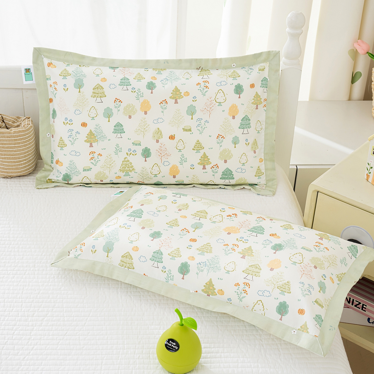 91家纺网 家纺一手货源 找家纺 良佐生活 2026新款A类60支全棉贡缎长绒棉拼角枕套 许愿森林