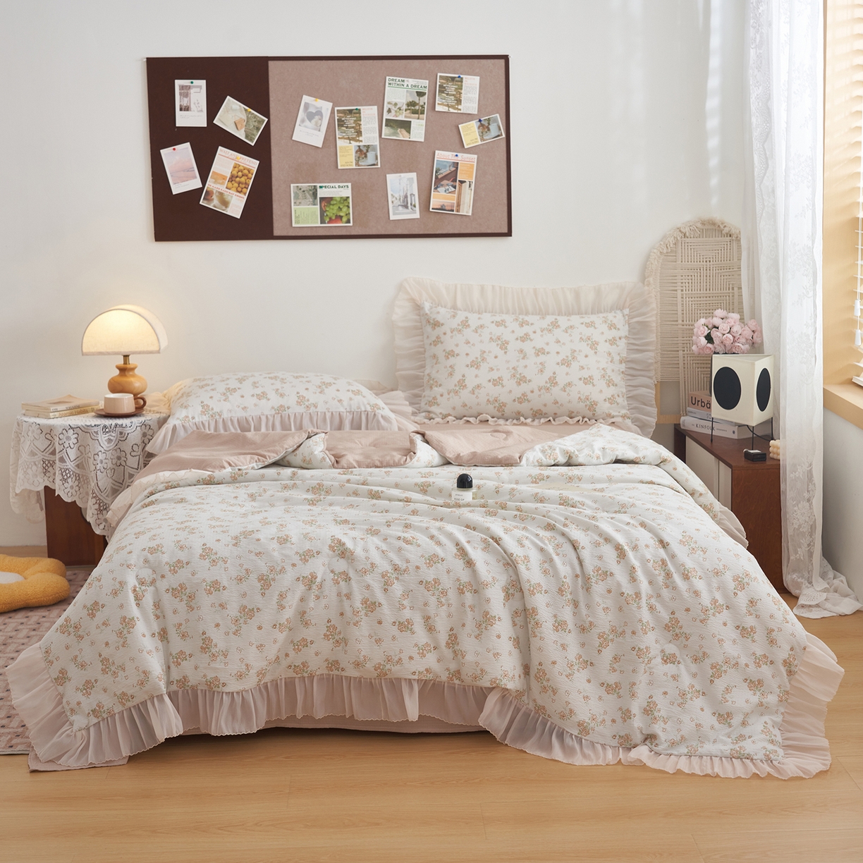 91家纺网 家纺一手货源 找家纺 晨曦家纺 2026新款皱雾纱水洗夏凉被夏被四件套少女ins风韩版 云间花信