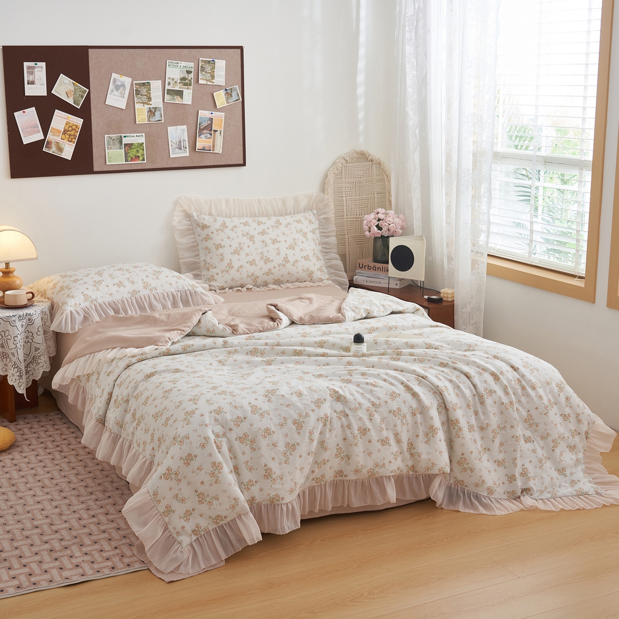 91家纺网 家纺一手货源 找家纺 晨曦家纺 2026新款皱雾纱水洗夏凉被夏被四件套少女ins风韩版 云间花信