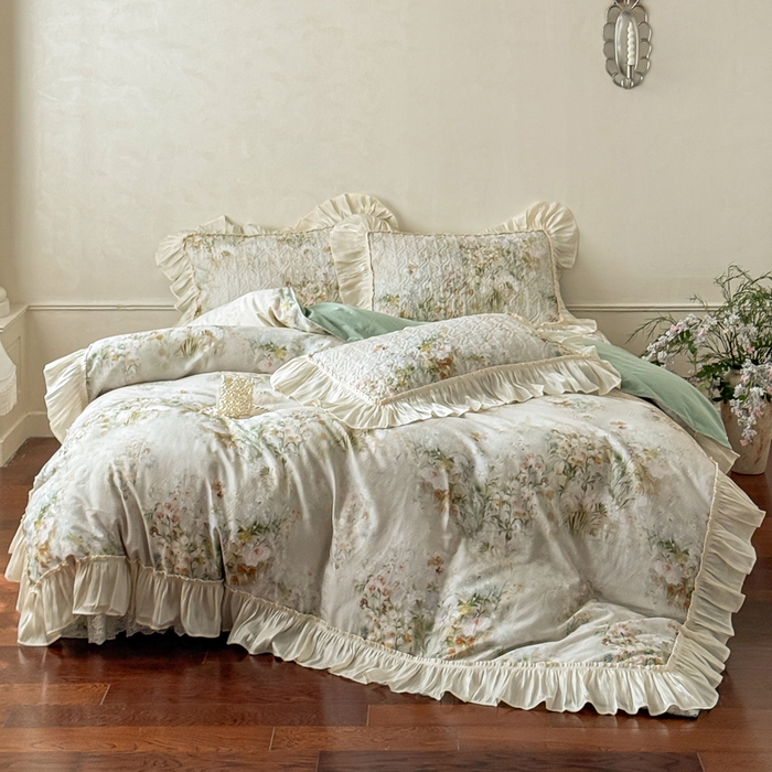 花香四季家纺 2026新款全棉双层纱数码印花四件套 洛丽可