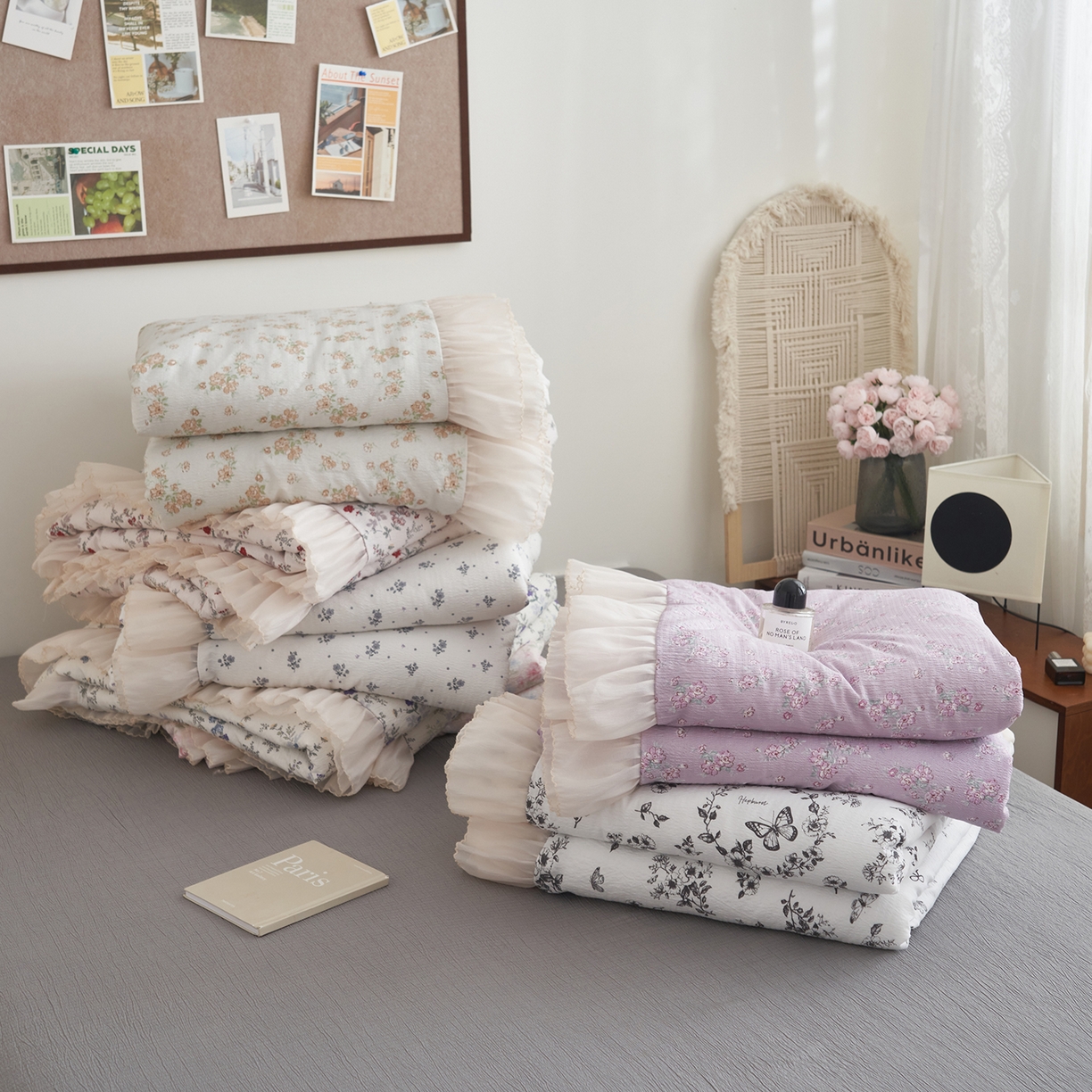 晨曦家纺 2026新款皱雾纱水洗夏凉被夏被四件套少女ins风韩版 组合图仅展示