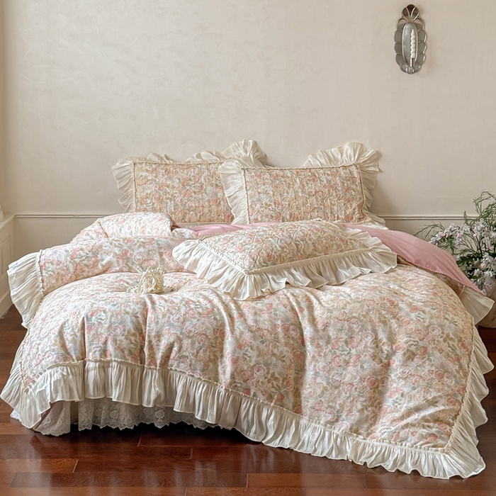 花香四季家纺 2026新款全棉双层纱数码印花四件套 朝花夕拾