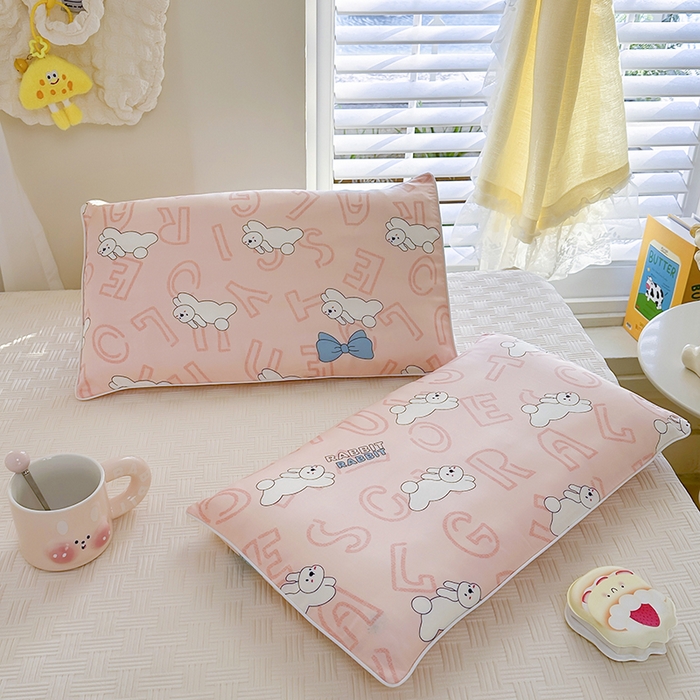91家纺网 家纺一手货源 找家纺 姝辰 2026新款莱赛尔嵌绳卡通印花枕套儿童夏季凉感冰丝枕套幼儿园乳胶枕套枕罩 欢乐小兔