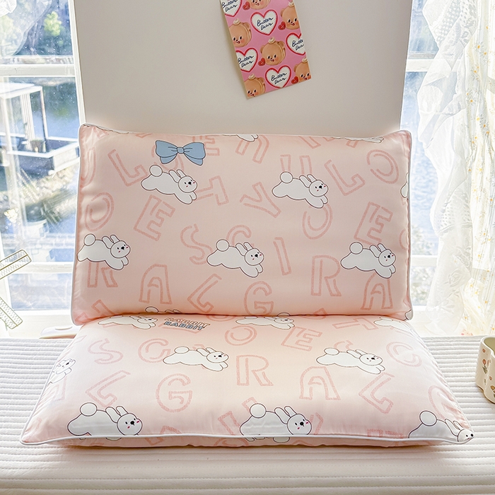 91家纺网 家纺一手货源 找家纺 姝辰 2026新款莱赛尔嵌绳卡通印花枕套儿童夏季凉感冰丝枕套幼儿园乳胶枕套枕罩 欢乐小兔