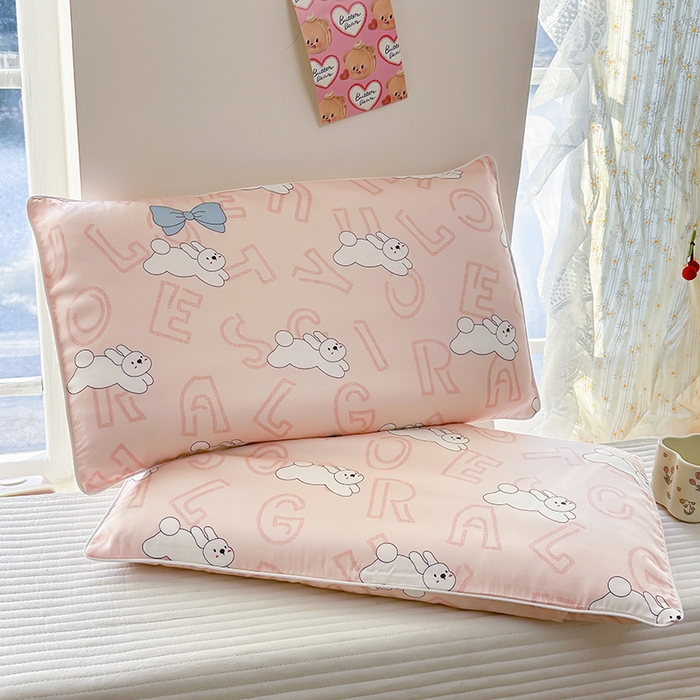 91家纺网 家纺一手货源 找家纺 姝辰 2026新款莱赛尔嵌绳卡通印花枕套儿童夏季凉感冰丝枕套幼儿园乳胶枕套枕罩 欢乐小兔