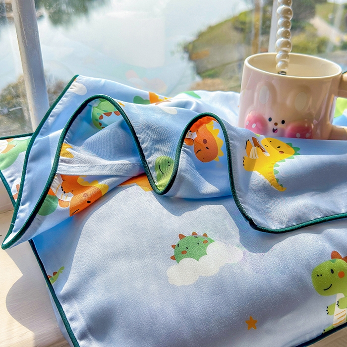 91家纺网 家纺一手货源 找家纺 姝辰 2026新款莱赛尔嵌绳卡通印花枕套儿童夏季凉感冰丝枕套幼儿园乳胶枕套枕罩 元气恐龙