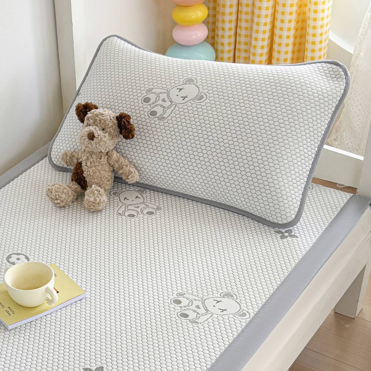 91家纺网 家纺一手货源 找家纺 奇丝雅 2026新款夏季A类卡通冰豆豆冰丝凉席枕套凉感家用可机洗单人学生宿舍48×74cm一只一对 抱抱熊-灰