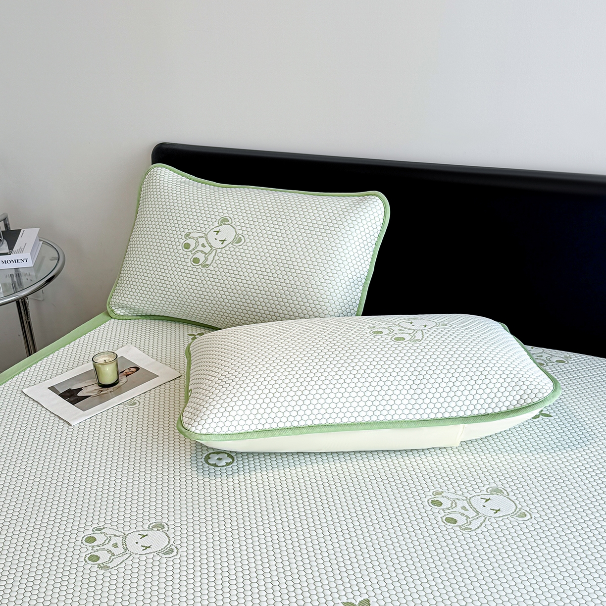 91家纺网 家纺一手货源 找家纺 奇丝雅 2026新款夏季A类卡通冰豆豆冰丝凉席枕套凉感家用可机洗单人学生宿舍48×74cm一只一对 抱抱熊-绿